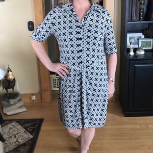 Black and white knee length dress with belt